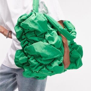 Topshop Green Ruched Tote Bag